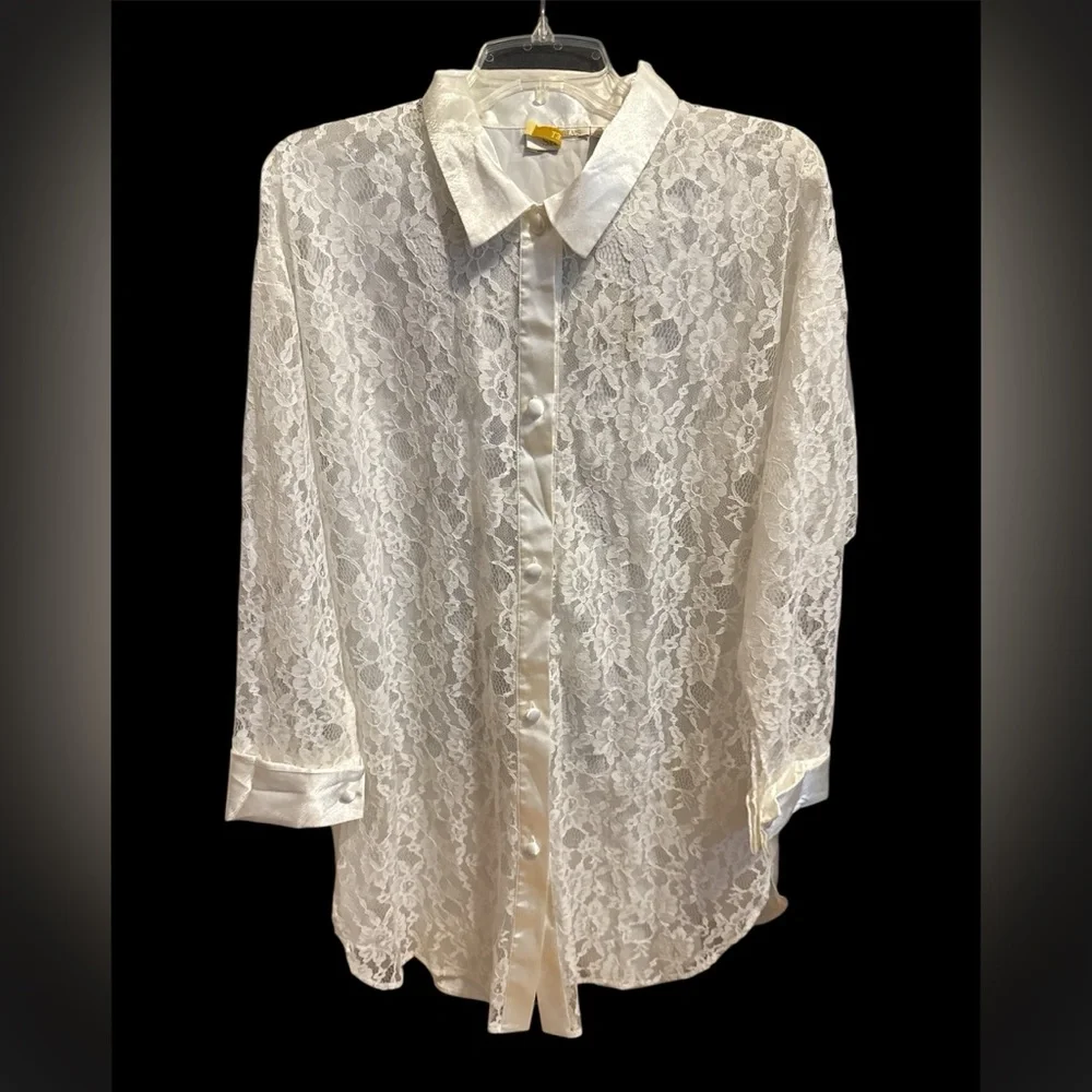 Vintage 1980s Victoria's Secret Ivory Lace Silk Sheer Button Up Bridal Lingerie - Picture 1 of 9